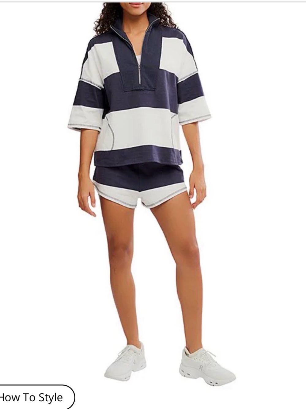 Free People Navy & White Striped Short Lounge Set